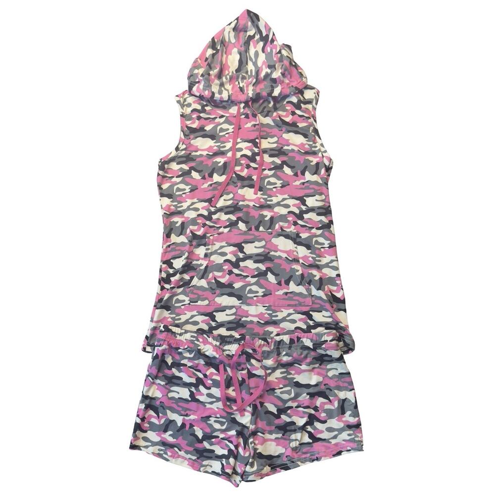 EMME Jordan Women's Medium Pink‎ Camo Sleeveless Hoodie Shorts Set NWT